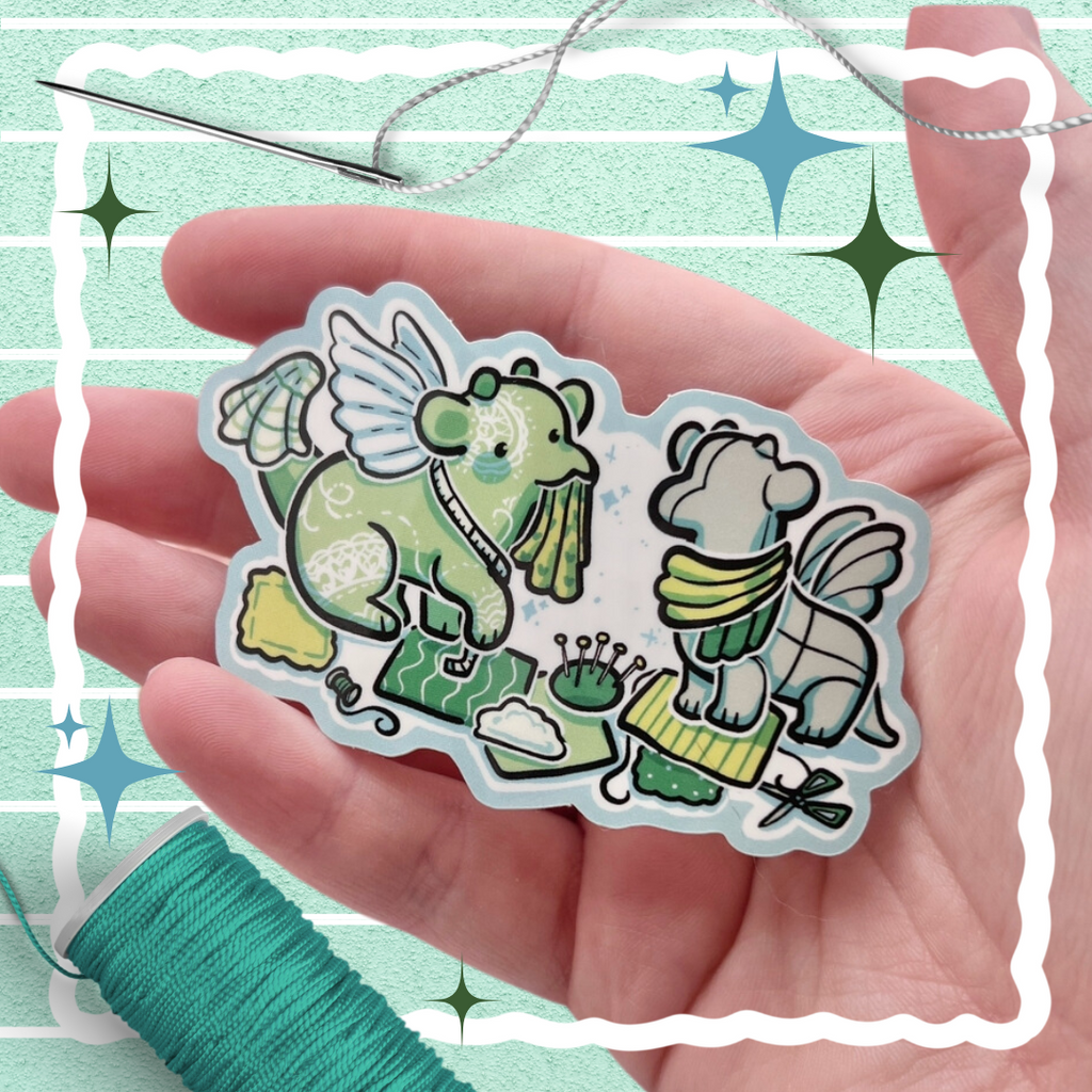 Fabric Crafter/Seamstress Dragon ~ Sticker  Woolblossom   