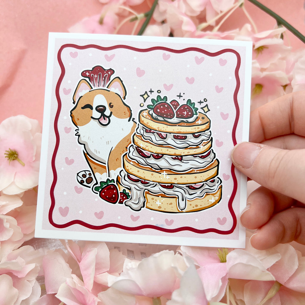 Corgi Chef Strawberry Cake ~ Print Print Woolblossom   