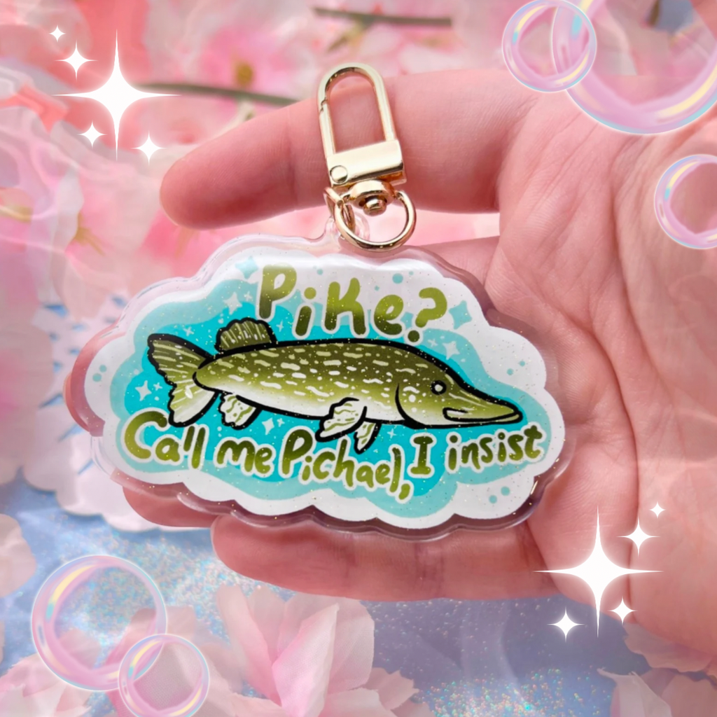 “Pike? Call me Pichael, I insist” Fish ~ Glitter Acrylic Keychain Charm Keychains Woolblossom   