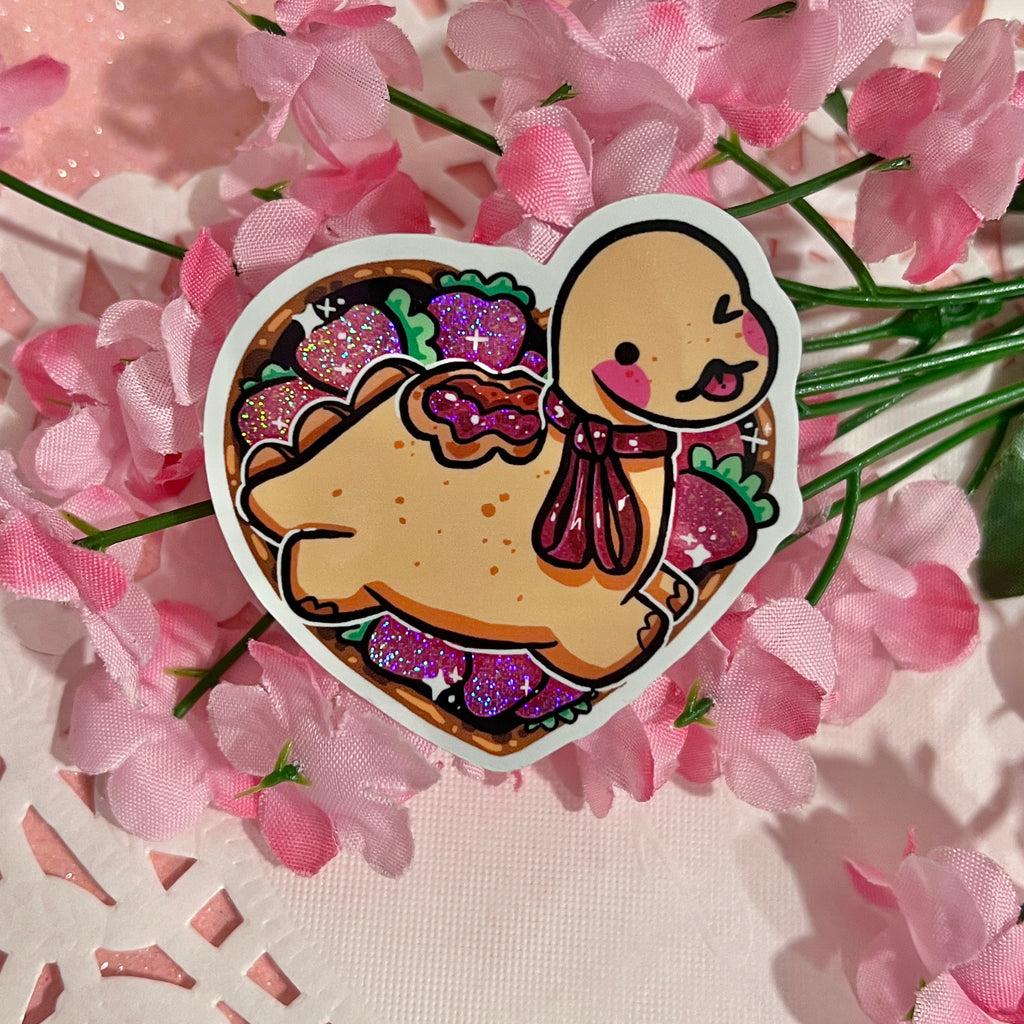 Strawberry PB&J Dino! ~ Pixie Dust Glitter Sticker  Woolblossom   