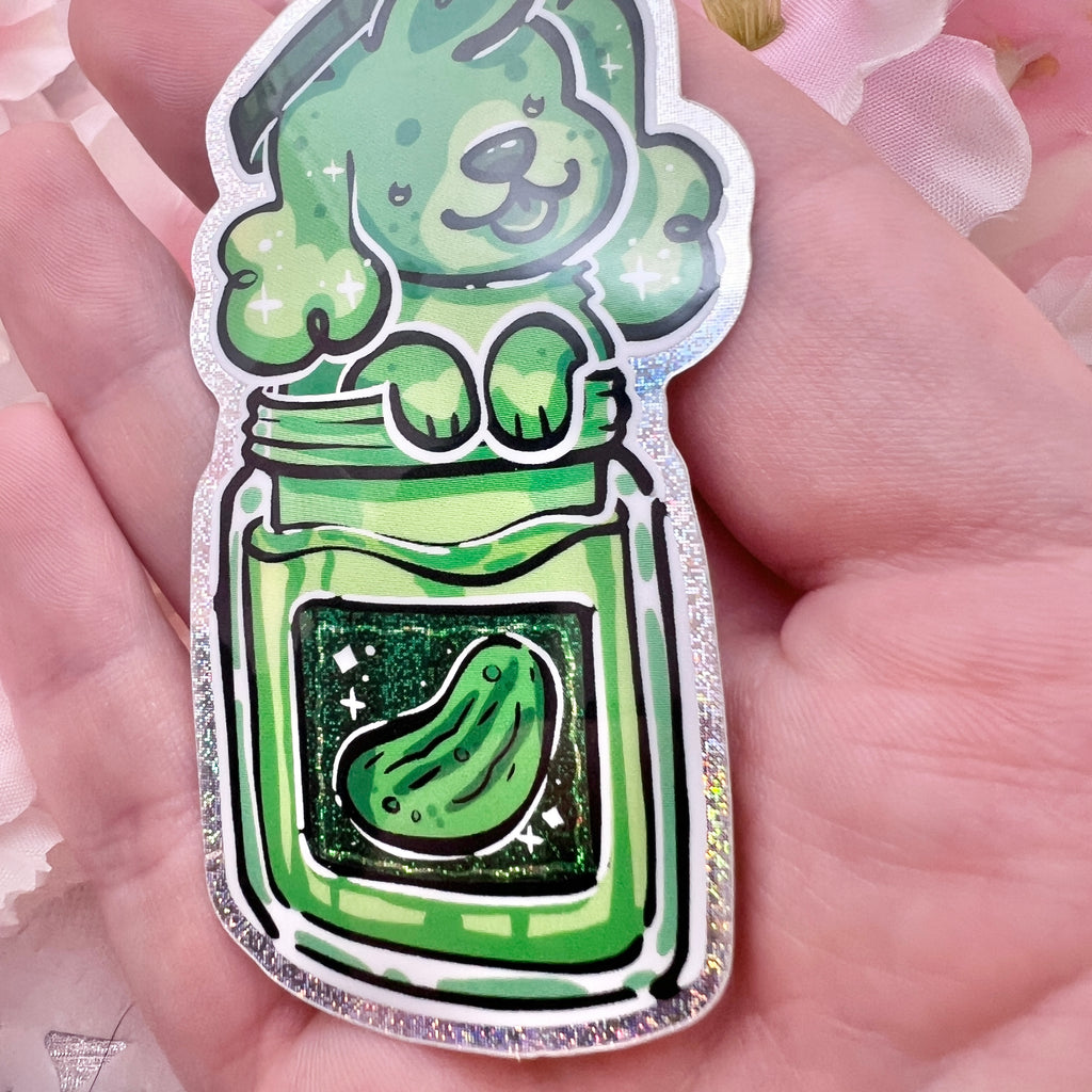 Pickle Jar Puppy ~ Pixie Dust Glitter Sticker Print Woolblossom   