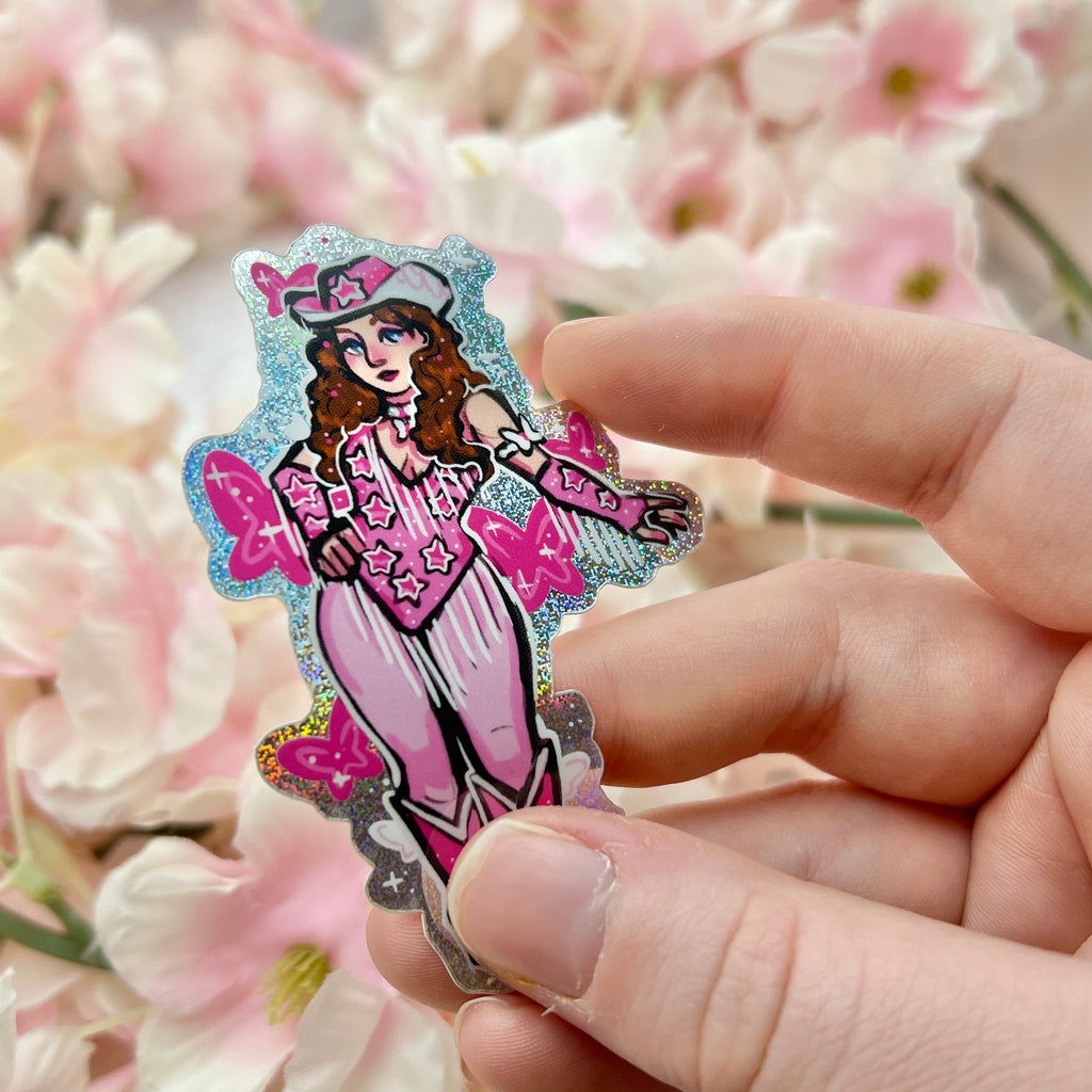 Ginger Pink Cowgirl 
~ Pixie Dust Glitter Sticker Sticker Woolblossom   