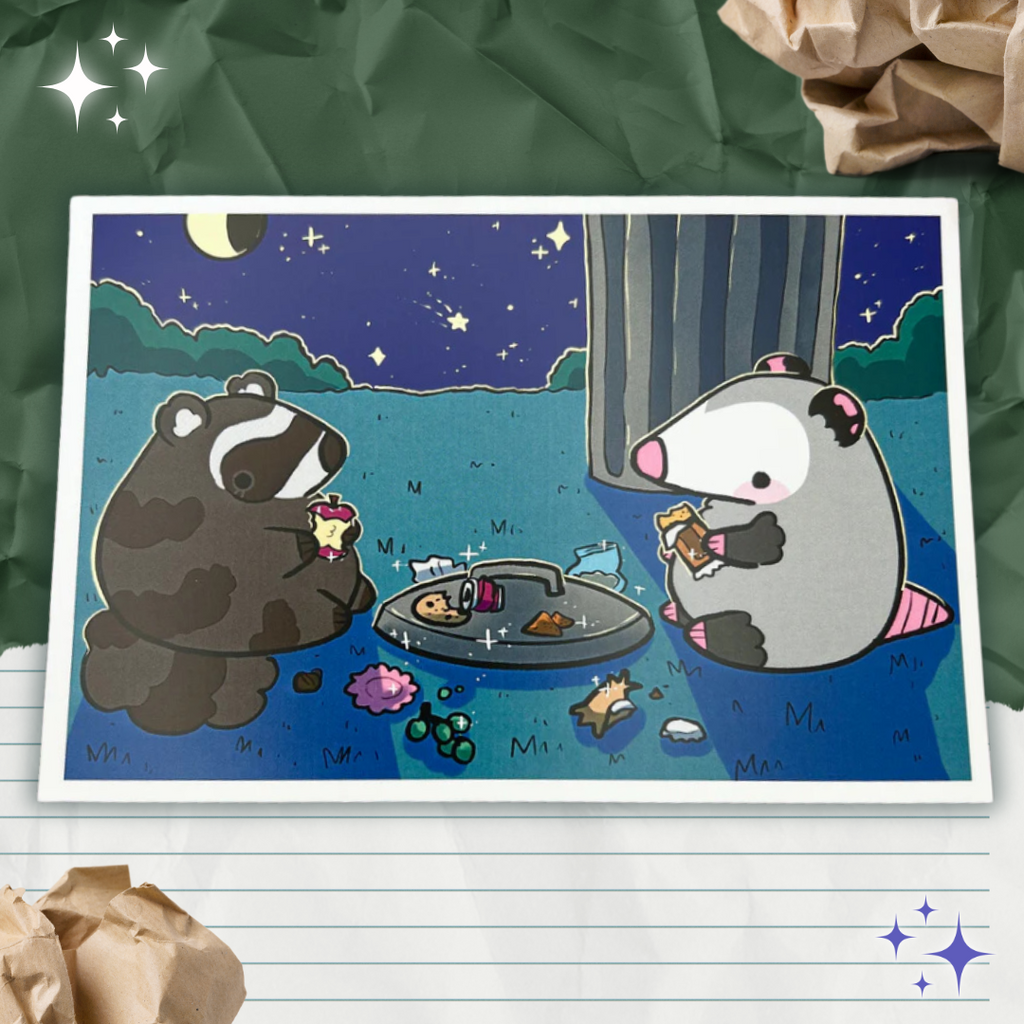 Raccoon Opossum Date Night ~ Print  Woolblossom   