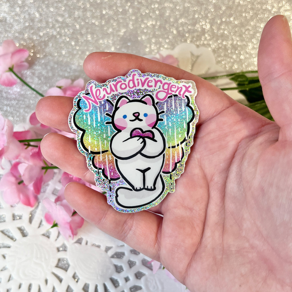 Neurodivergent <3 Cat ~ Pixie Dust Glitter Sticker  Woolblossom   