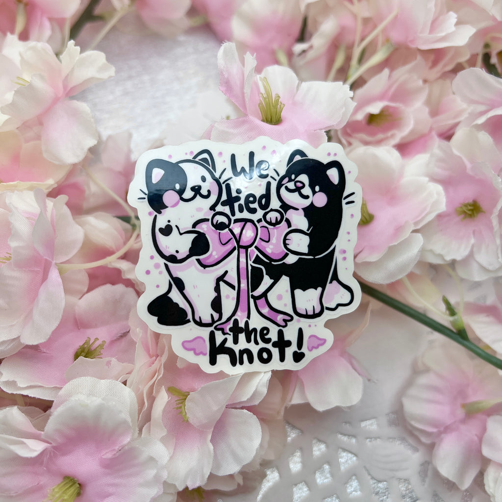 "We Tied the Knot!" Black and White Cats ~ CLEAR Sticker Sticker Woolblossom   