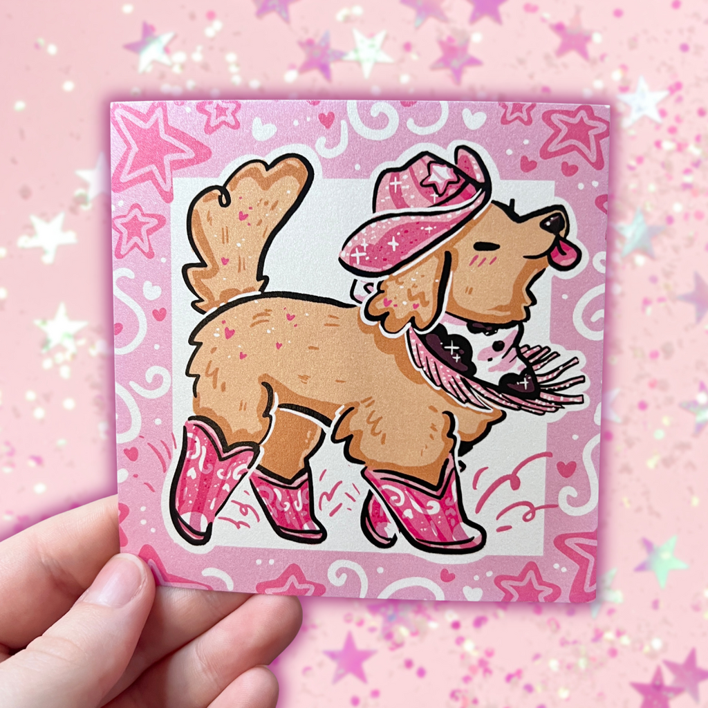 Golden Retriever Pink Cowgirl ~ Shimmer Print Print Woolblossom   