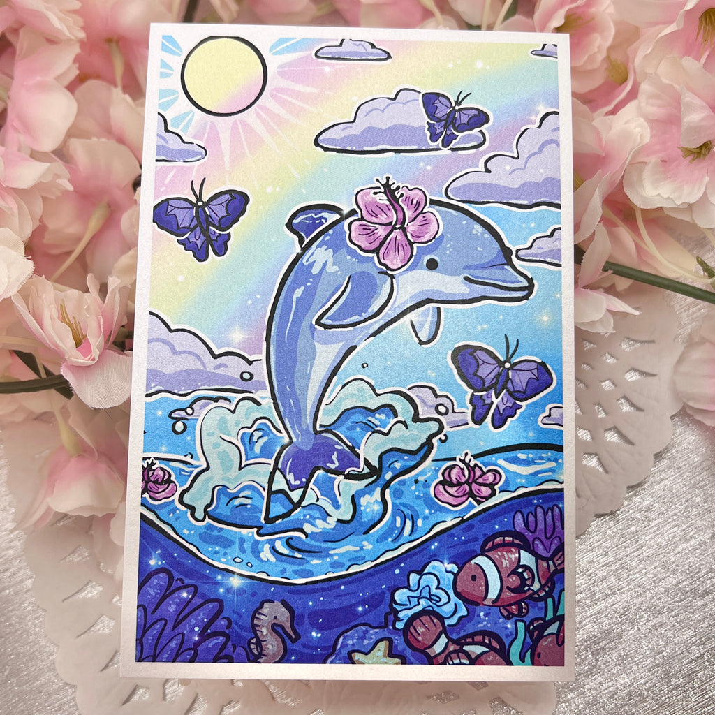 Rainbow Beach Dolphin ~ Shimmer Print Print Woolblossom   