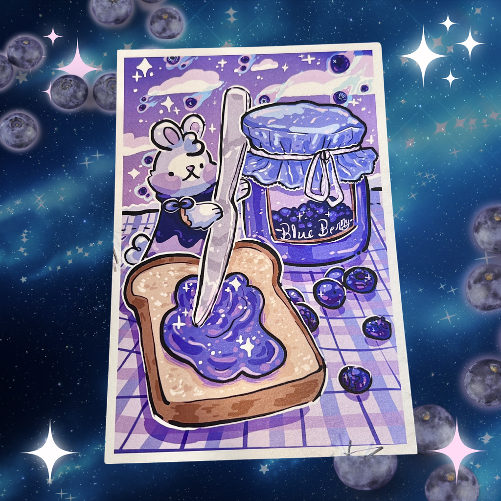 Blueberry Meteor Shower Picnic Bunny ~ Shimmer Print  Woolblossom   