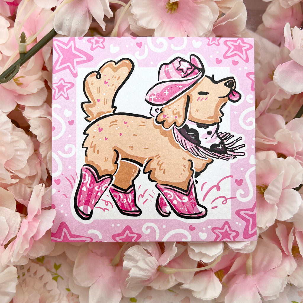 Golden Retriever Pink Cowgirl ~ Shimmer Print Print Woolblossom   