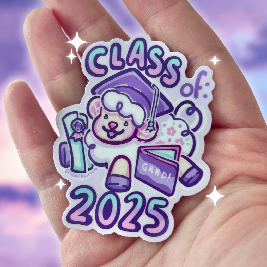 a sticker of sprout the sheep with a grad cap, diploma and text that says "class of 2025"