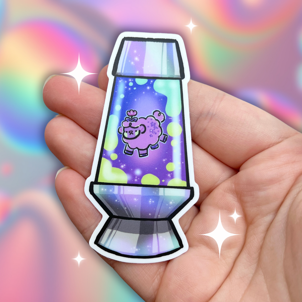 A sticker of a lava lamp with Sprout the sheep inside