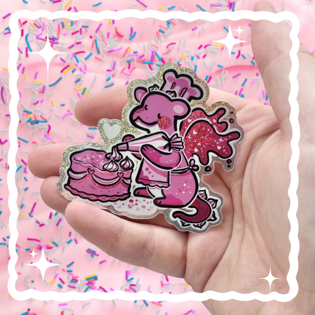 Cake Decorator Dragon ~ Pixie Dust Glitter Sticker  Woolblossom   