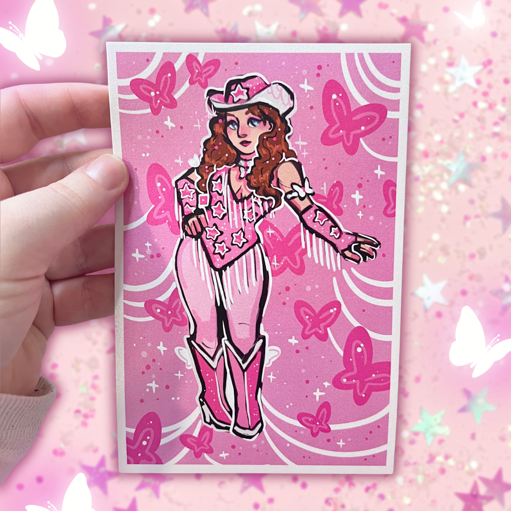 Ginger Pink Cowgirl ~ Shimmer Print Print Woolblossom   