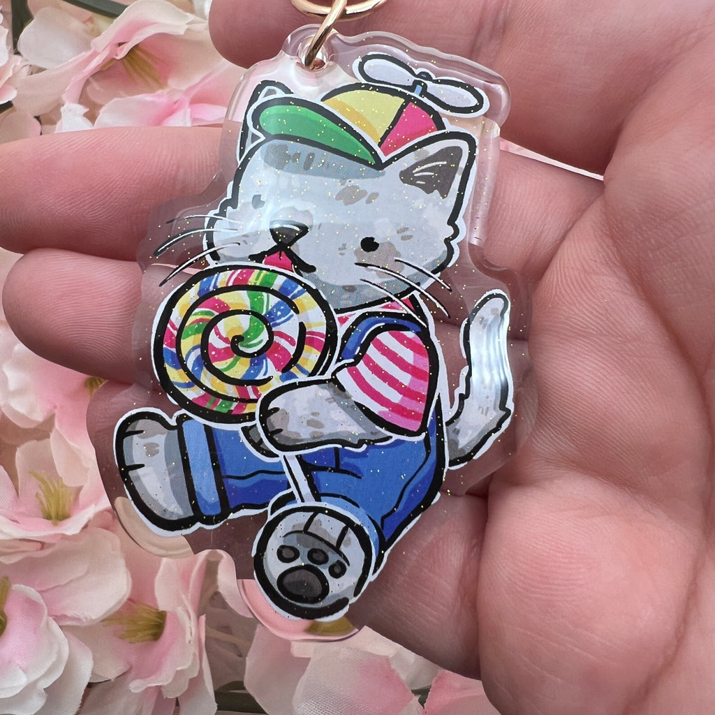 Silly Dilute Kitty ~ Glitter Acrylic Keychain Charm Sticker Woolblossom   