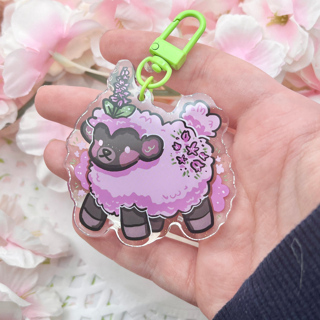 Heather Sheep ~ Glitter Acrylic Keychain Charm  Woolblossom   