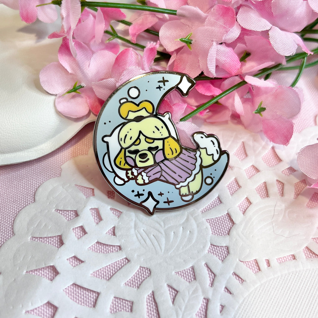 August Patreon Rewards 2023  Woolblossom Crescent Moon Isabelle Sleepy Pin  