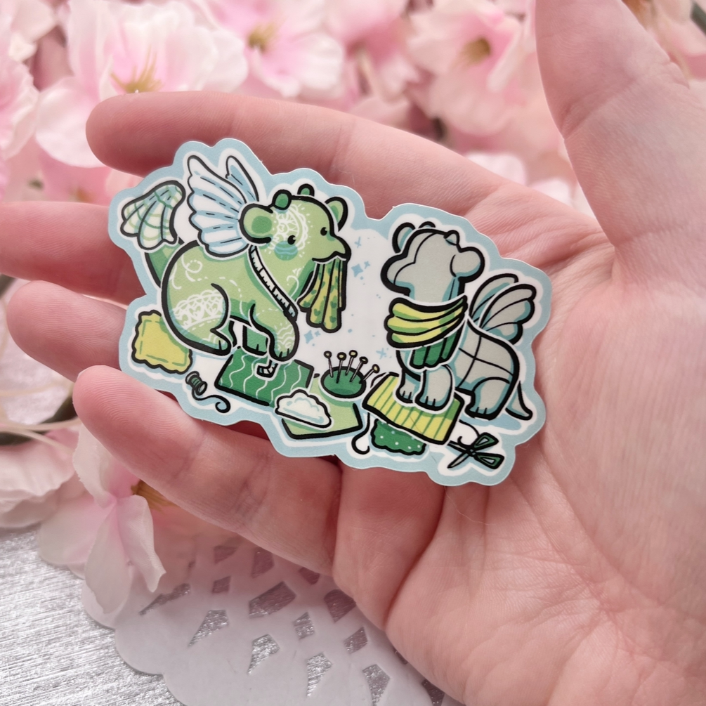 Fabric Crafter/Seamstress Dragon ~ Sticker  Woolblossom   