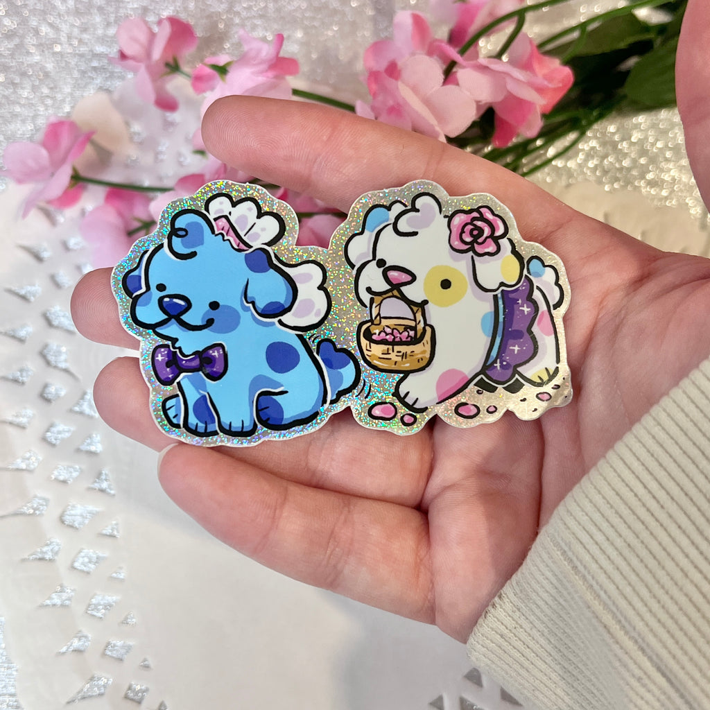 October Patreon Rewards 2023  Woolblossom Teal and Confetti Wedding Puppies Sticker  