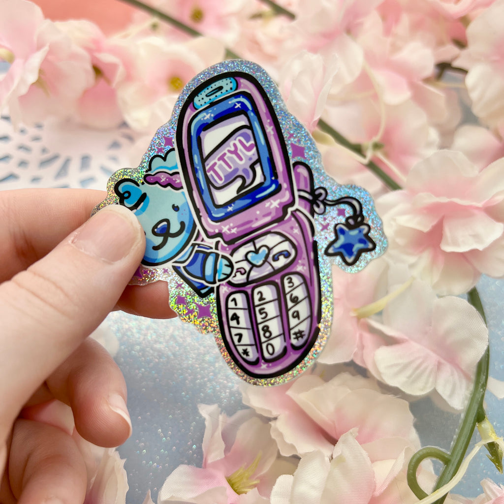 TTYL Retro Phone Sky ~ Pixie Dust Glitter Sticker Sticker Woolblossom   