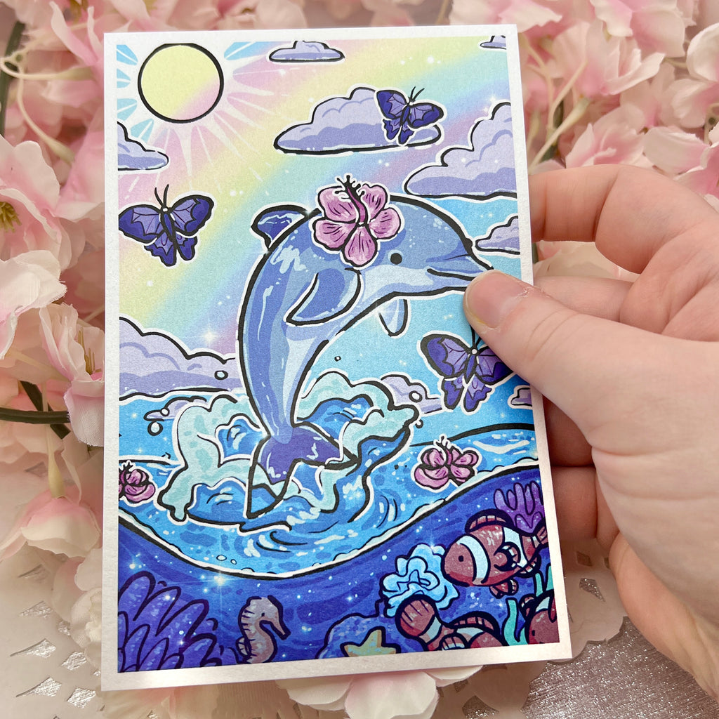 Rainbow Beach Dolphin ~ Shimmer Print Print Woolblossom   