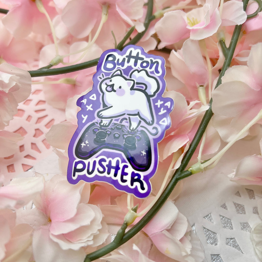 "Button Pusher" Cat ~ Sticker Sticker Woolblossom   