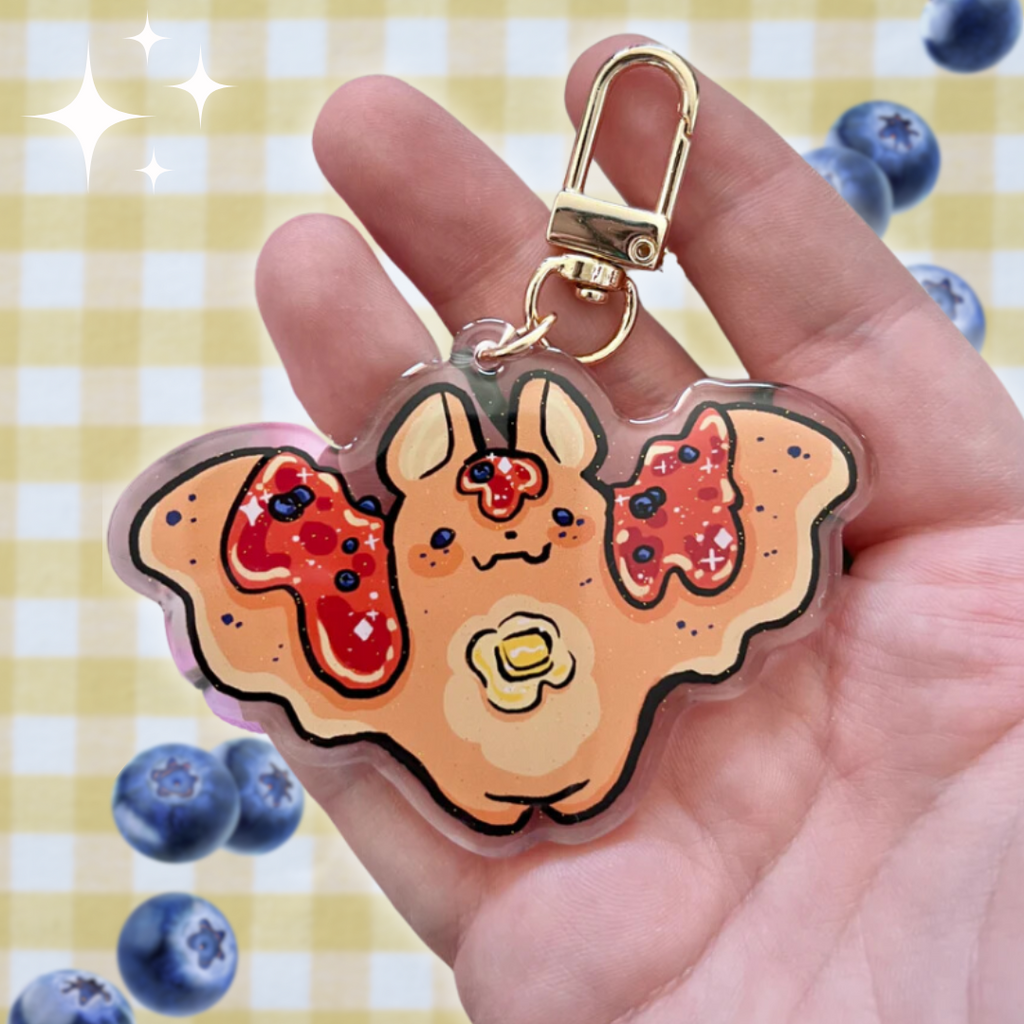 Blueberry Pancake Bat ~ Acrylic Charm  Woolblossom   