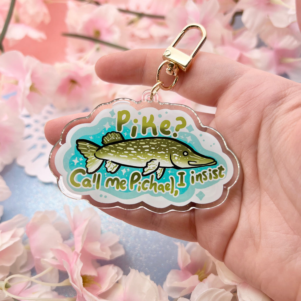 “Pike? Call me Pichael, I insist” Fish ~ Glitter Acrylic Keychain Charm Keychains Woolblossom   