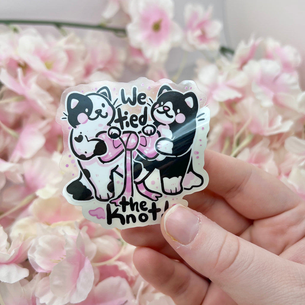 "We Tied the Knot!" Black and White Cats ~ CLEAR Sticker Sticker Woolblossom   