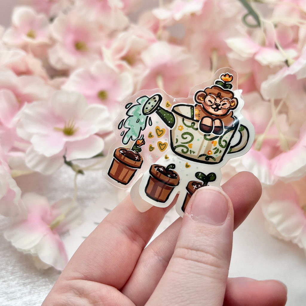 Sage Sheep Watering Can ~ CLEAR Sticker Sticker Woolblossom   