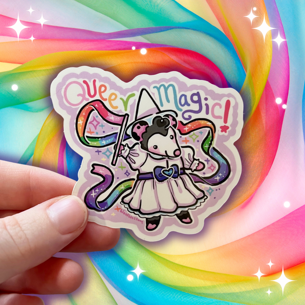 "Queer Magic!" Witch Opossum ~ Sticker Sticker Woolblossom   