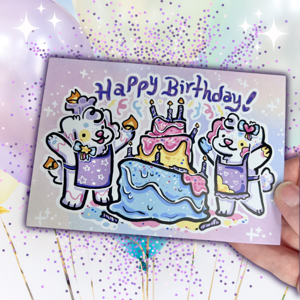 "Happy Birthday!" Confetti and Fondant Birthday Puppies ~ Greeting Card  Woolblossom   