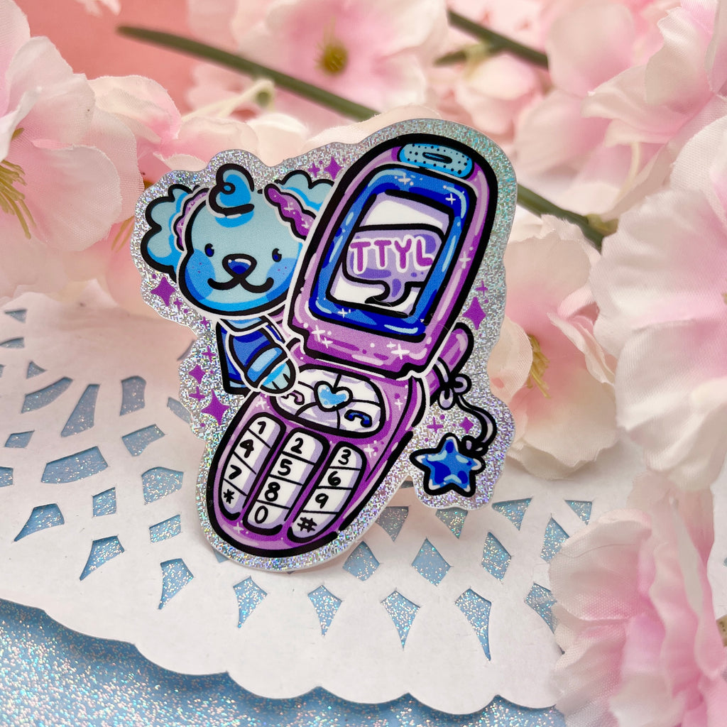 TTYL Retro Phone Sky ~ Pixie Dust Glitter Sticker Sticker Woolblossom   