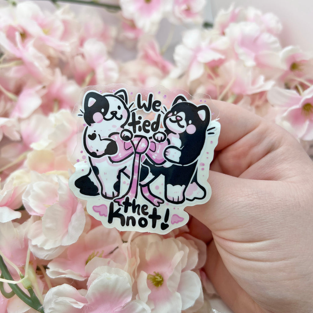 "We Tied the Knot!" Black and White Cats ~ CLEAR Sticker Sticker Woolblossom   