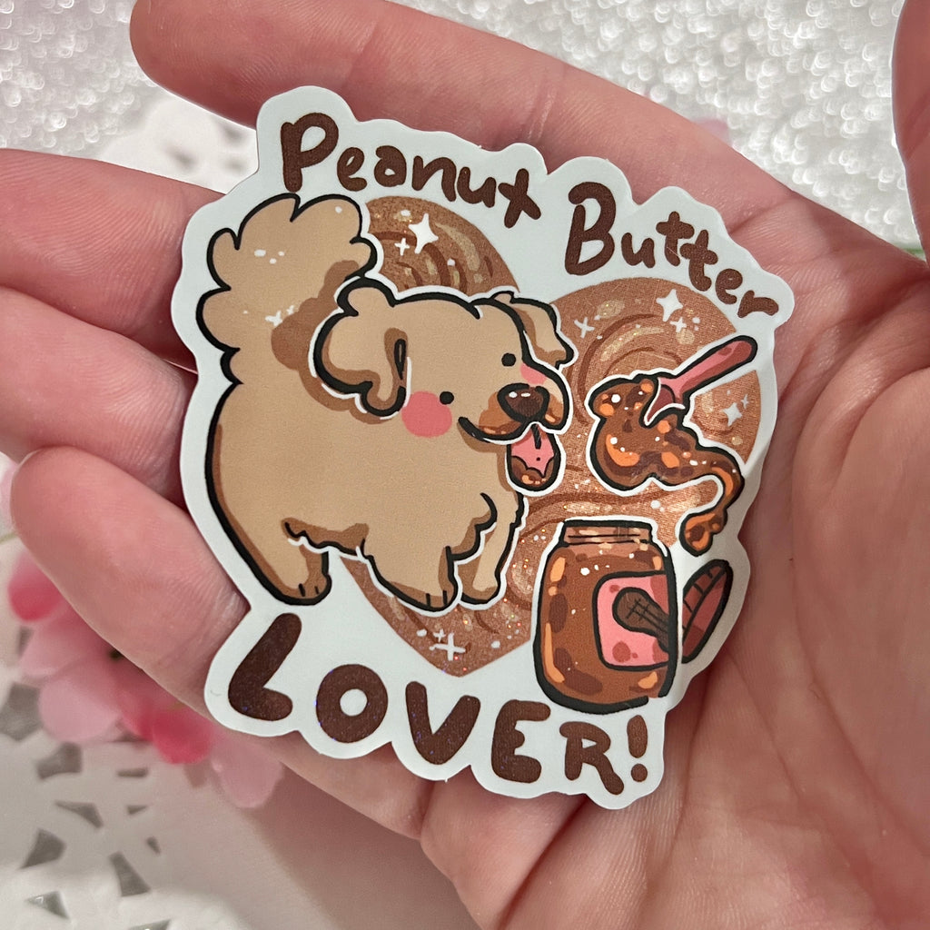 "Peanut Butter Lover!" Puppy ~ Pixie Dust Glitter Sticker  Woolblossom   