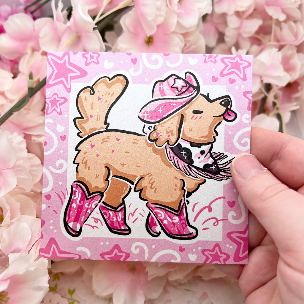 Golden Retriever Pink Cowgirl ~ Shimmer Print Print Woolblossom   