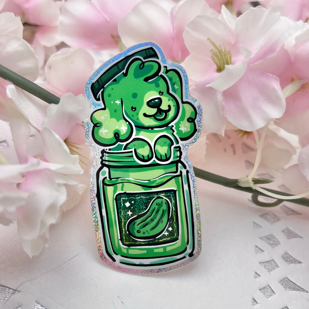 Pickle Jar Puppy ~ Pixie Dust Glitter Sticker Print Woolblossom   