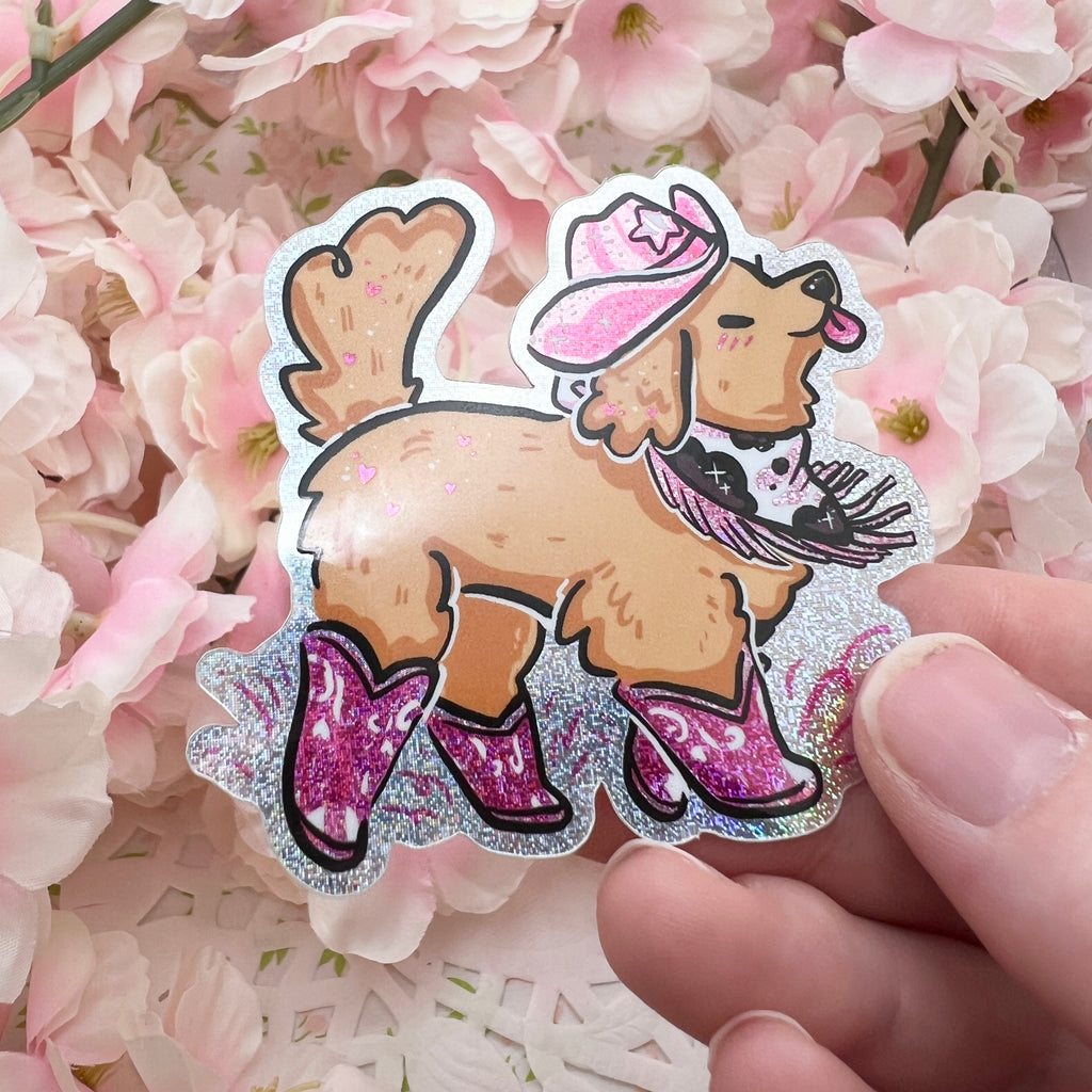 Golden Retriever Pink Cowgirl ~ Pixie Dust Sticker  Woolblossom   