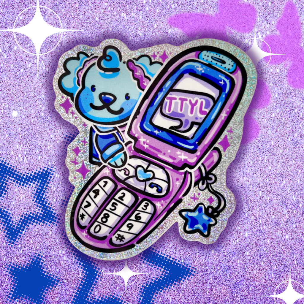 TTYL Retro Phone Sky ~ Pixie Dust Glitter Sticker Sticker Woolblossom   