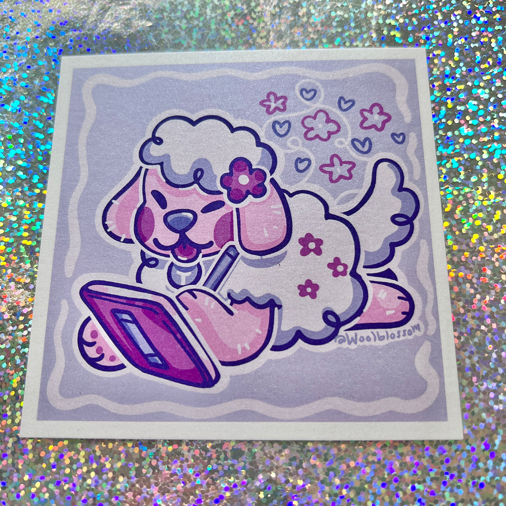 print of a sheep dog drawing on a digital tablet
