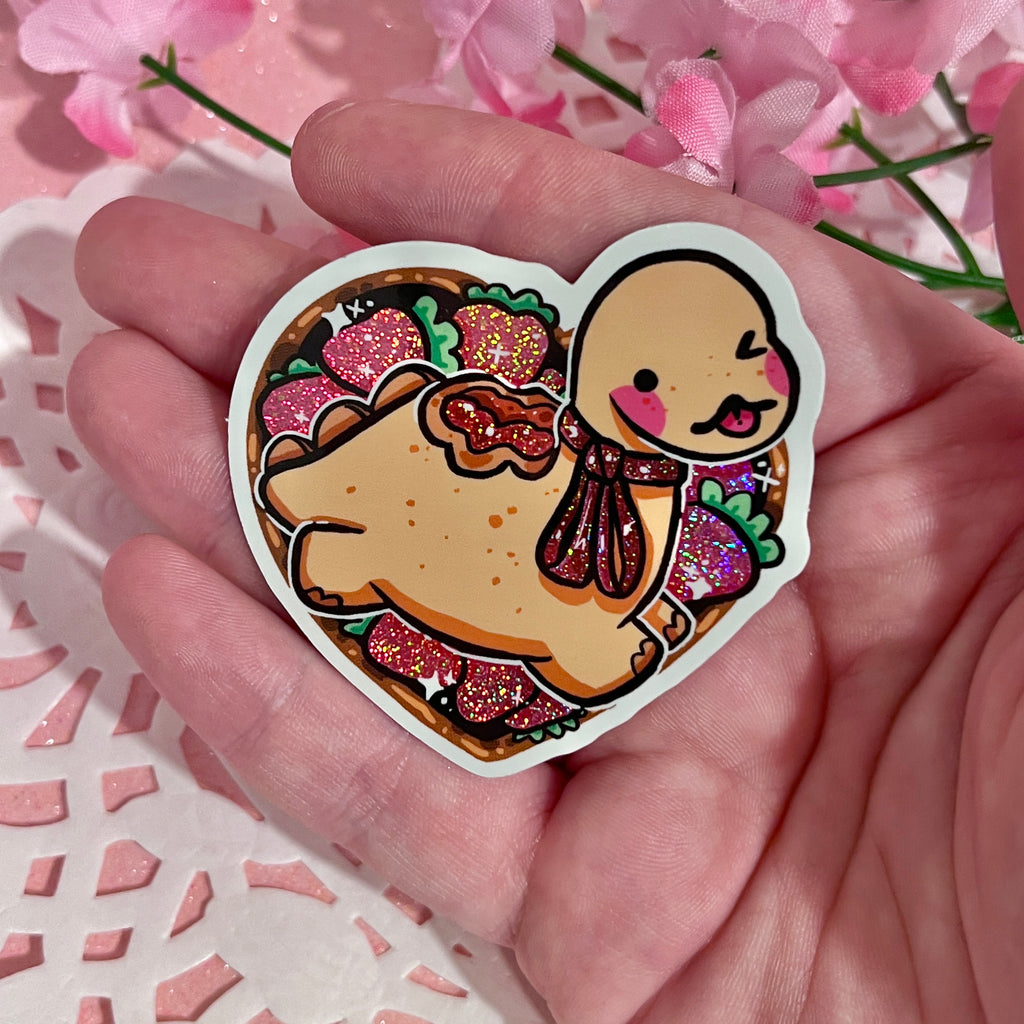 Strawberry PB&J Dino! ~ Pixie Dust Glitter Sticker  Woolblossom   