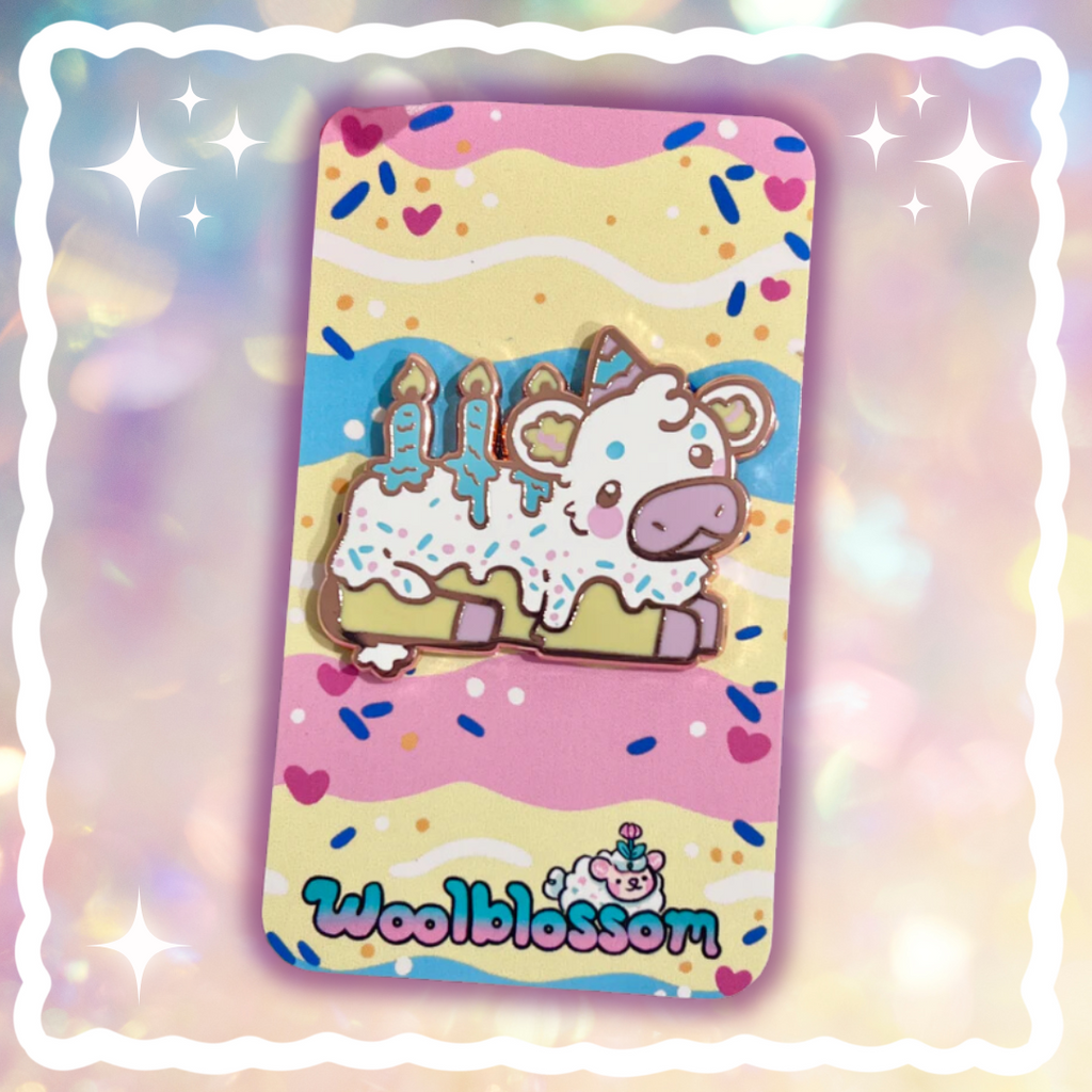 Icing the Birthday Cow! ~ Enamel Pin  Woolblossom   