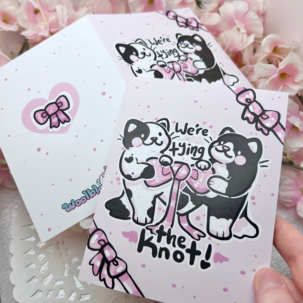 "We're Tying the Knot!" Wedding Kitties ~ Greeting Card  Woolblossom   