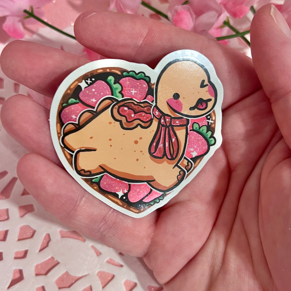 Strawberry PB&J Dino! ~ Pixie Dust Glitter Sticker  Woolblossom   