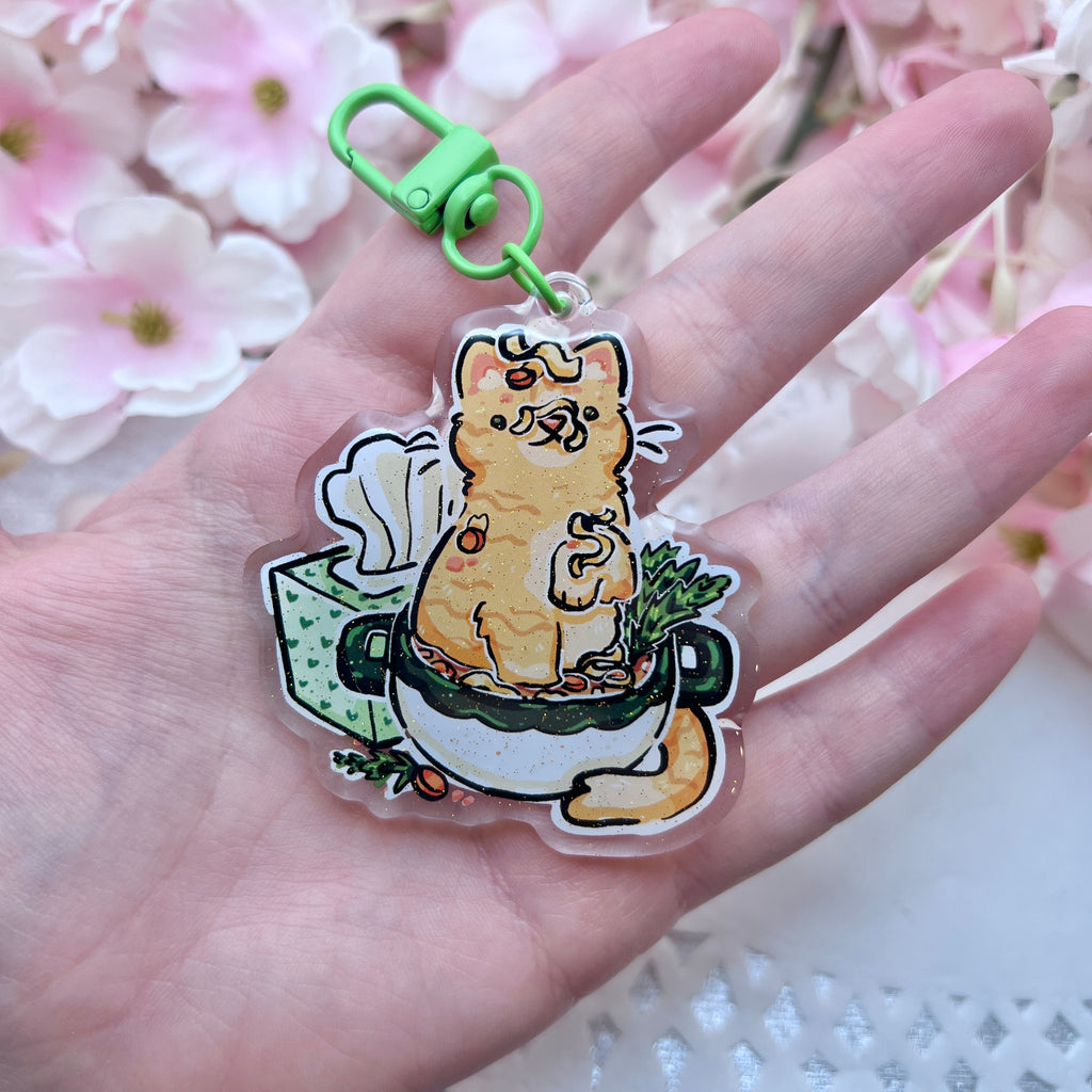 Soup Cats! ~ Acrylic Keychain Charms Keychains Woolblossom Chicken Noodle Soup  