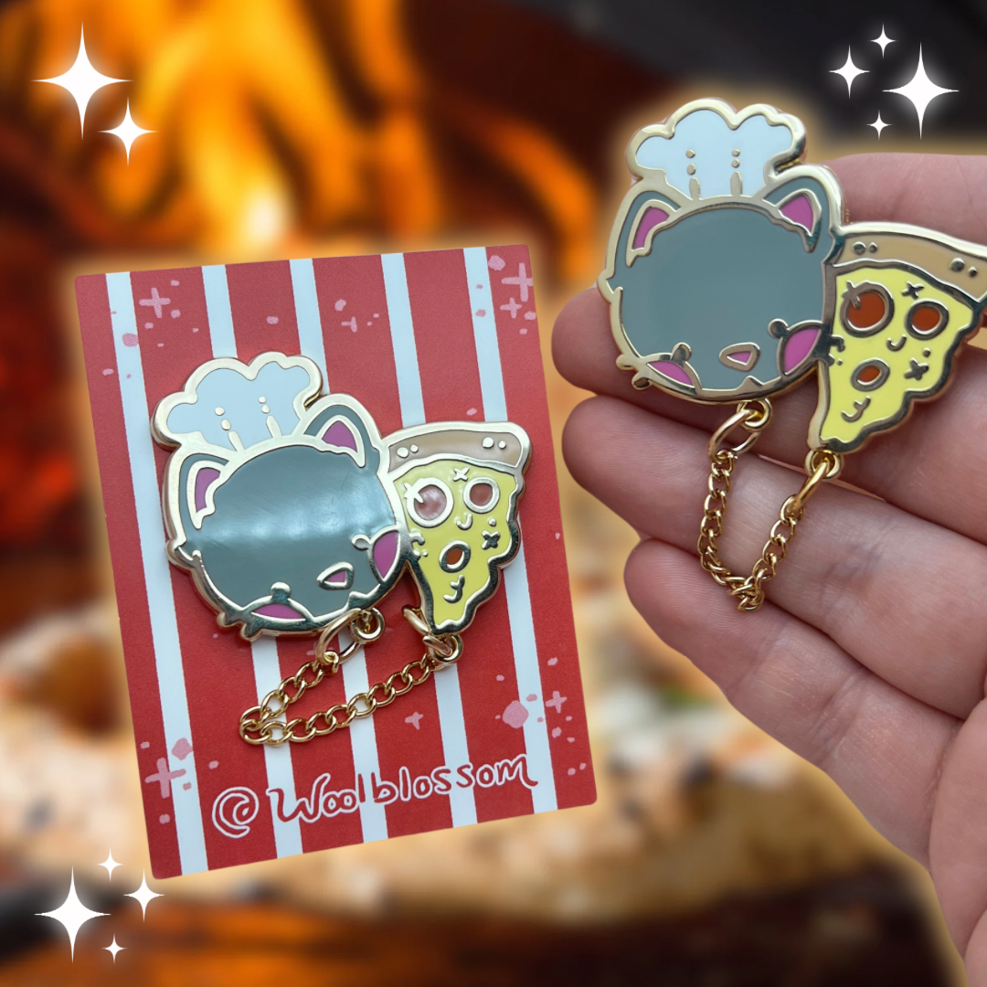 Cheese Pull Pizza Cat ~ Chain Pin – Woolblossom