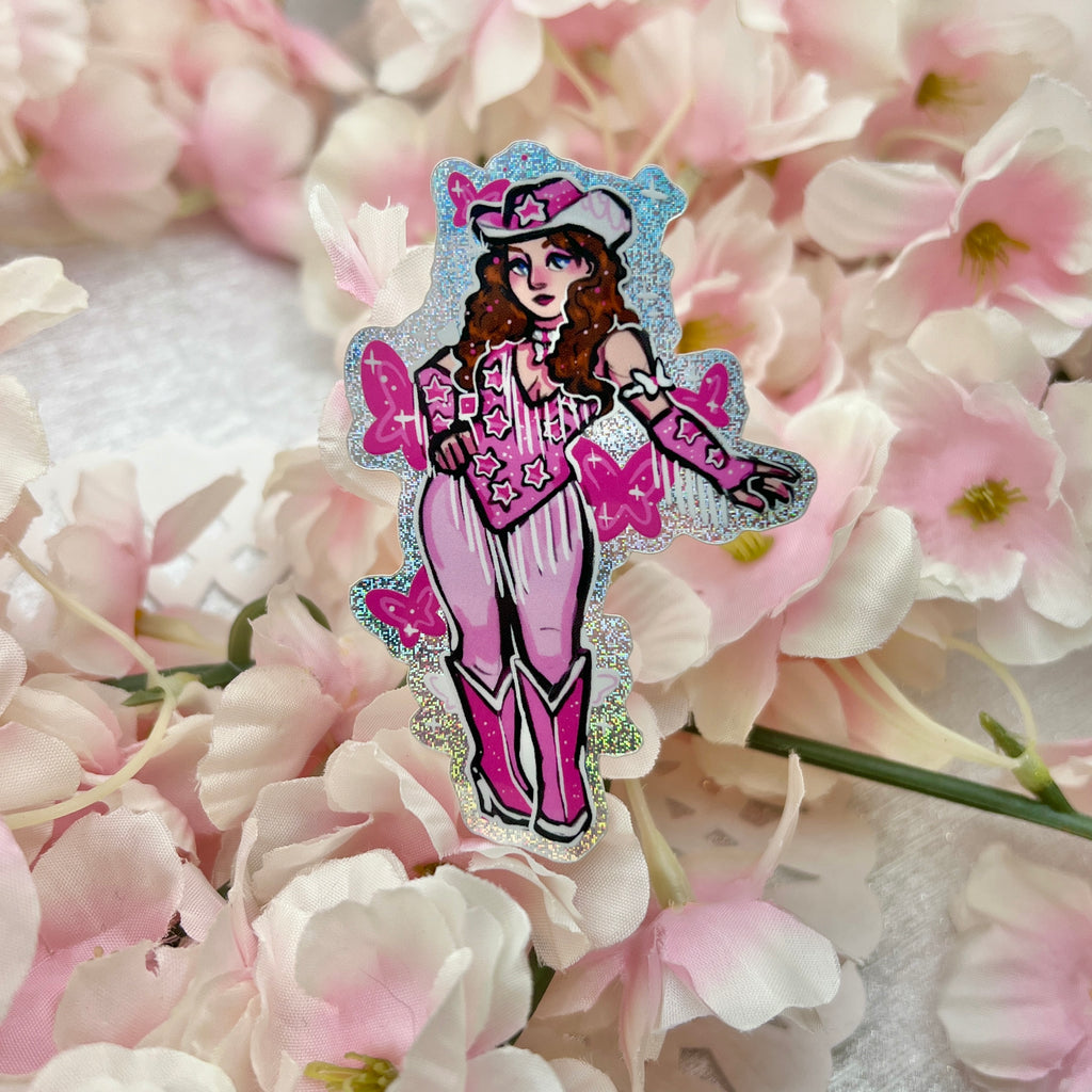 Ginger Pink Cowgirl 
~ Pixie Dust Glitter Sticker Sticker Woolblossom   