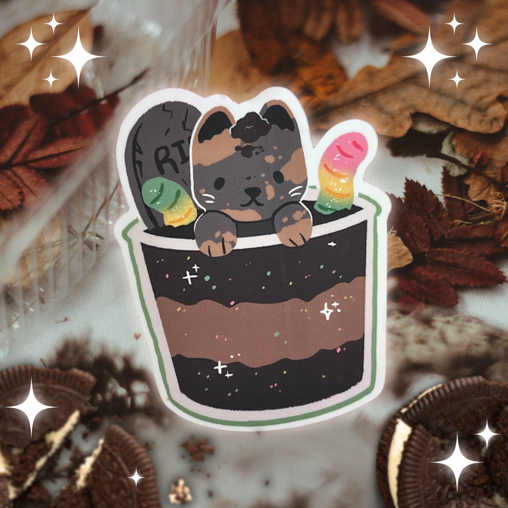 Dirt Graveyard Cup Cat ~ Sticker v.3  Woolblossom   