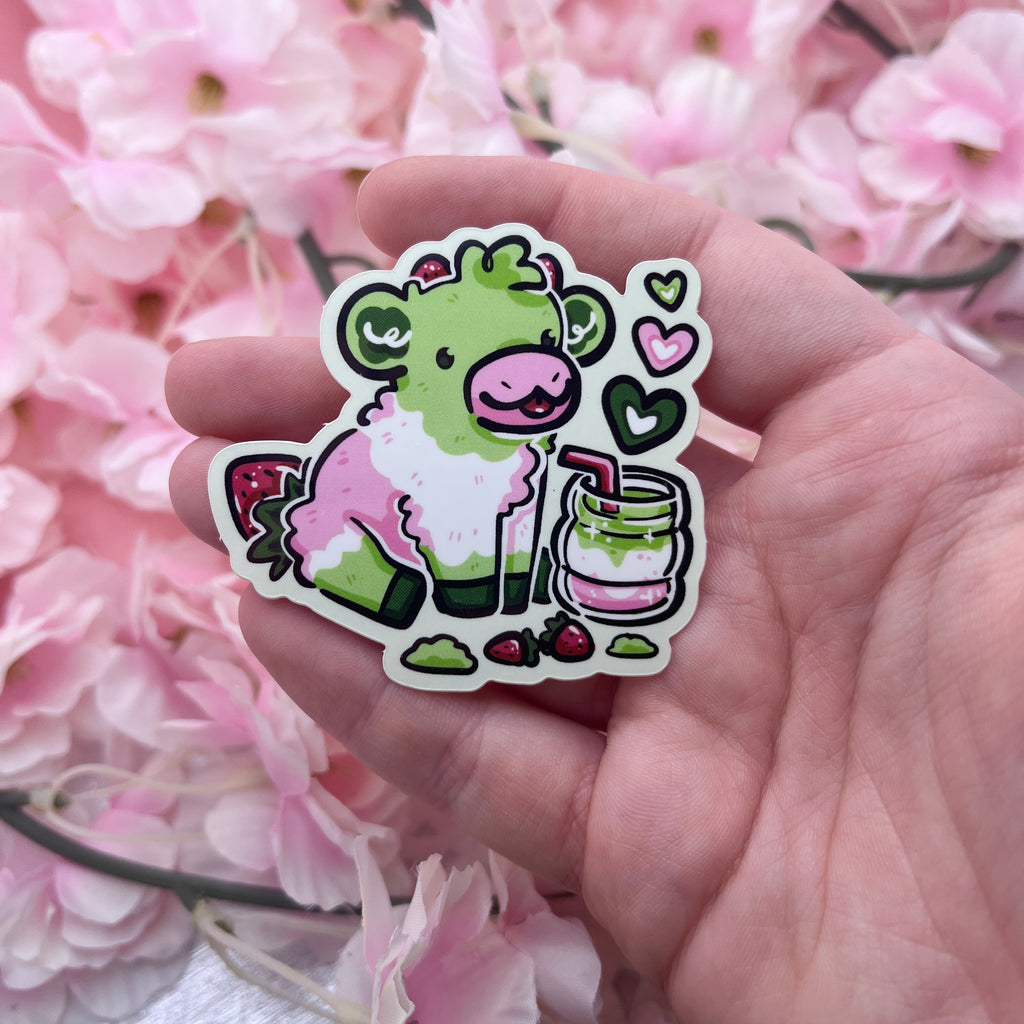 Strawberry Matcha Cow ~ Sticker Sticker Woolblossom   