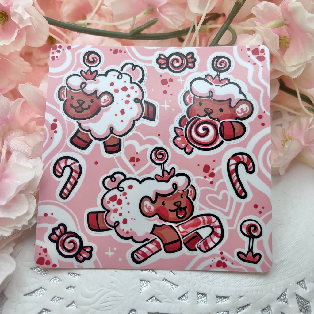 A sticker sheet of a peppermint themed sheep