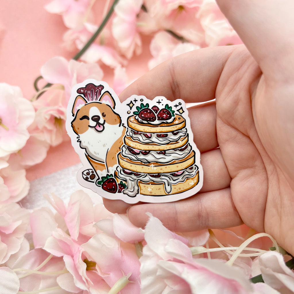 Corgi Chef Strawberry Cake ~ Sticker Sticker Woolblossom   